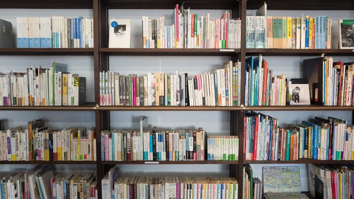 A fully stocked wall of bookshelves.